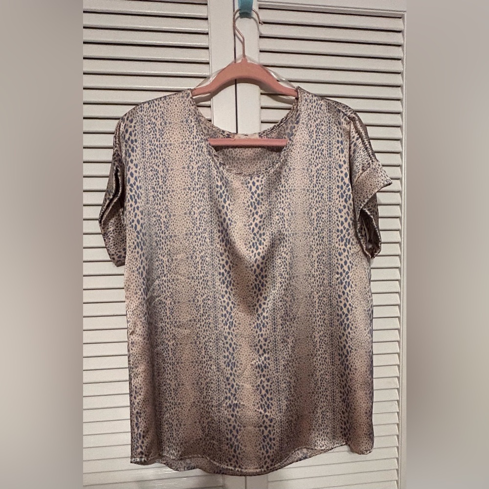 Entro Beige and Blue Silk Animal Print Blouse